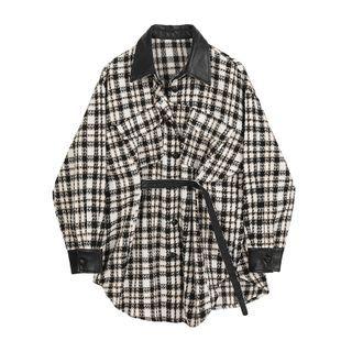 Checked Belted Woolen Coat