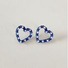 Heart Faux Pearl Alloy Earring 1 Pair - White & Blue - One Size