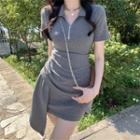 Short-sleeve Collar Asymmetrical Mini Sheath Dress