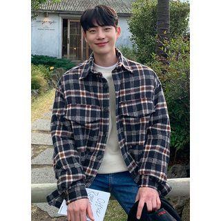 Flap-pocket Oversized Plaid Jacket