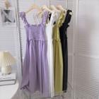 Ruffle-trim Plain Sleeveless Dress
