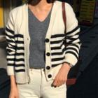 V-neck Striped Wool Blend Cardigan