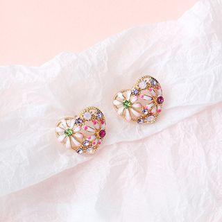 Alloy Flower & Heart Earring 1 Pair - Gold - One Size