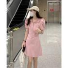 Short-sleeve Polo Collar Mini A-line Dress Dress - Pink - One Size