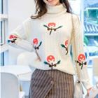 Print Turtleneck Long-sleeve Knit Sweater