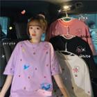 Short-sleeve Cartoon Embroidered Sequined T-shirt