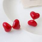 Heart Earring 1 Pair - Silver Stud - Red - One Size