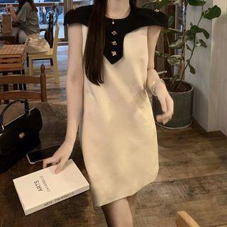 Sleeveless Collared A-line Dress White - One Size