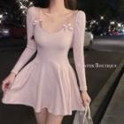 Cold-shoulder Butterfly Strap A-line Dress Pink - One Size