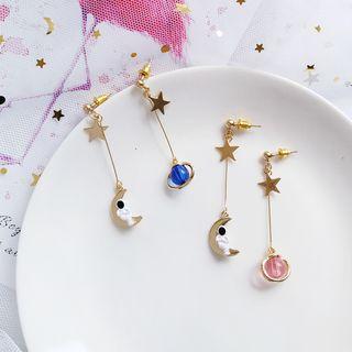 Alloy Astronaut Moon & Star Dangle Earring