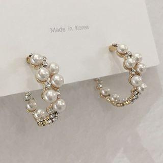 Rhinestone Faux Pearl Hoop Earring 1 Pair - Rhinestone Faux Pearl Hoop Earring - One Size