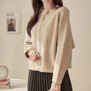 Raglan-sleeve Wool Blend Zip Cardigan