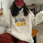 Cartoon Print Padded Hoodie / Corduroy Wide-leg Pants