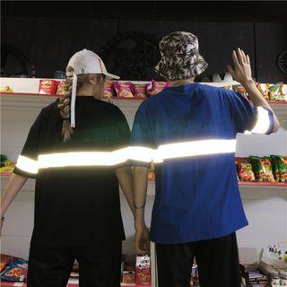 Couple Matching Reflective Striped Short-sleeve T-shirt