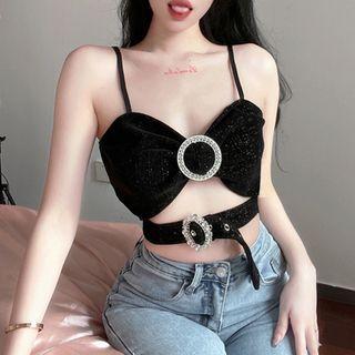 Rhinestone Buckled Cut-out Cropped Camisole Top