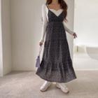 Smocked-waist Floral Tiered Long Spaghetti Strap Dress