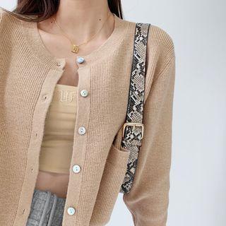 Crewneck Plain Single Breasted Cardigan