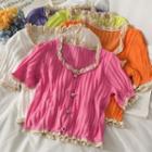 Lace-trim Ribbed-knit Top In 6 Colors
