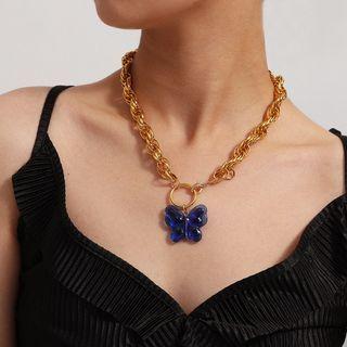 Butterfly Panel Chunky Chain Necklace 3029 - Gold - One Size