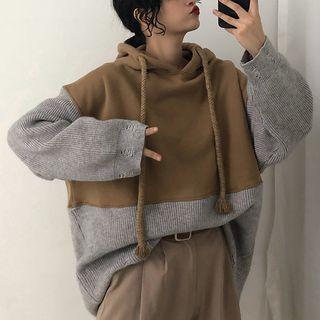 Color Block Knit Panel Hoodie