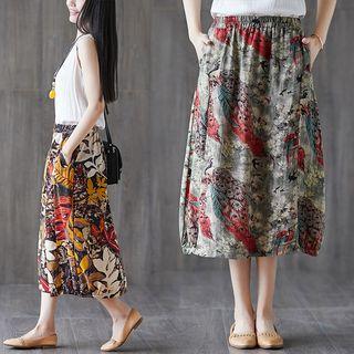 Print Midi Linen Skirt