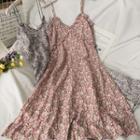 Sleeveless Ruffle-trim Floral Midi Dress