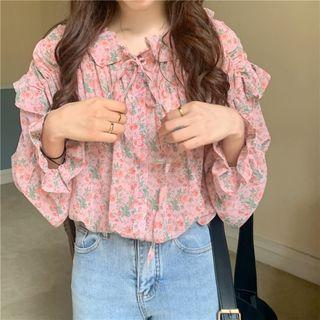 Floral Print Chiffon Top Pink - One Size