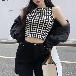 Sleeveless Plaid Top Black & White - One Size