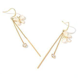 Rhinestone Resin Butterfly Dangle Earring Hook Earring - Gold - One Size