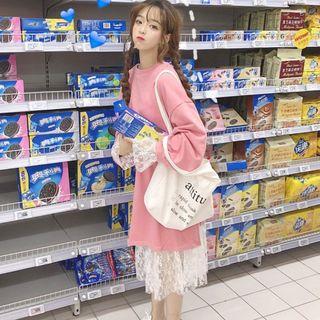 Set: Plain Tunic Pullover + Lace Dress