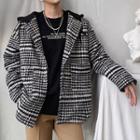 Houndstooth Hooded Snap Button Jacket
