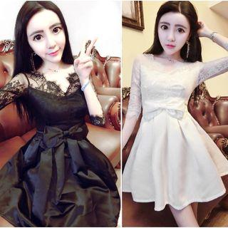 Lace Panel 3/4-sleeve Cocktail Dress