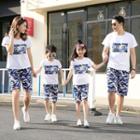 Family Matching Set: Lettering Short-sleeve T-shirt + Camo Shorts