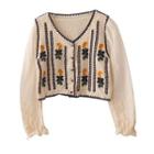 Floral Embroidered Paneled Blouse Almond - One Size