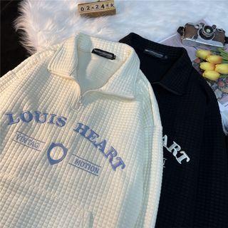Letter Embroidered Hal-zip Sweatshirt