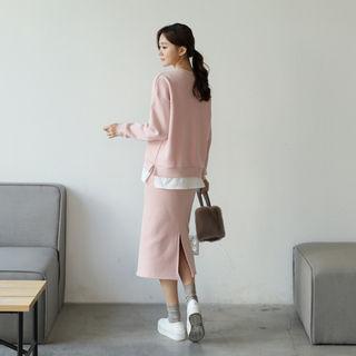 Set: Layered-hem Sweatshirt + Midi Skirt