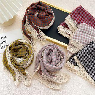 Plaid Lace Trim Shawl