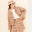 Set: Plaid Snap-buttoned Jacket + Mini A-line Skirt