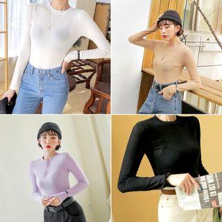 Long-sleeve Slim-fit Sheer T-shirt