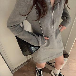 Hooded Half-zip Long-sleeve Mini T-shirt Dress