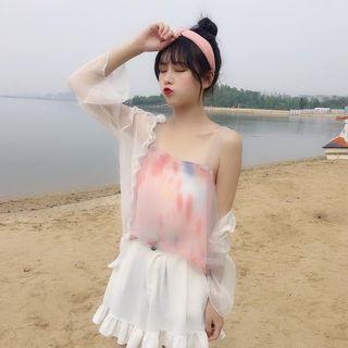 Set: Sleeveless Mesh Overlay Chiffon Top + Bandeau