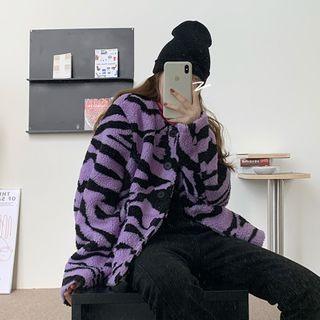 Zebra Pattern Furry Buttoned Cardigan As Shown In Figure - One Size
