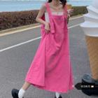 Denim Midi Overall Dress Pink - One Size
