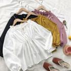 Plain Ruffled-trim Lace-up Long-sleeve Top