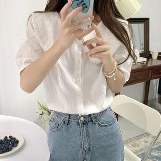 Puff-sleeve Floral Embroidered Collar Blouse