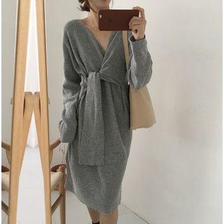 Tie-front V-neck Sweater Dress