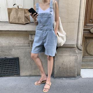 Washed Denim Overall Shorts Light Blue - One Size