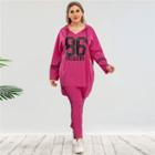 Plus Size Set: Long Sleeve Lettering Hoodie + Jogger Sweatpants