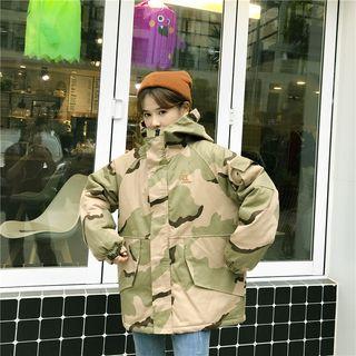 Camo Print Hooded Zip Padded Coat