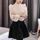 Mock-neck Chiffon Blouse / A-line Lace Skirt